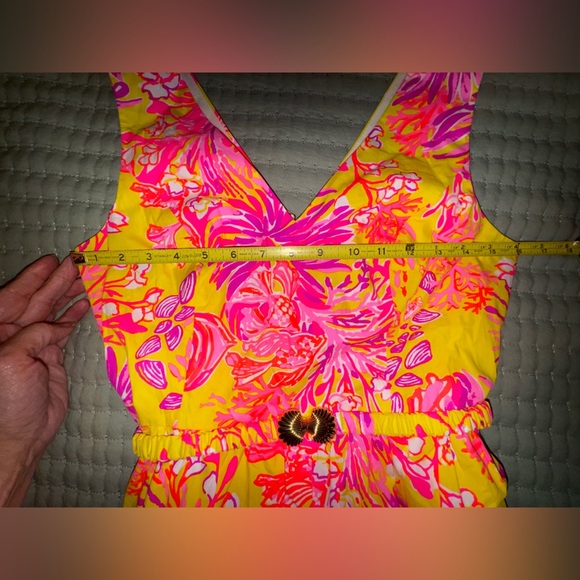 LILLY PULITZER Bri V Neck calla yellow floral coral Midi Dress. Size 2 NWT - Picture 8 of 15